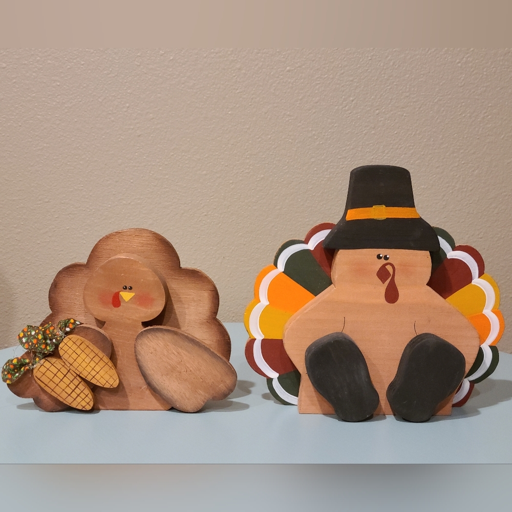 Thanksgiving Wooden Turkey Decor Set